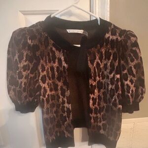 Alice + Olivia Leopard Print Cardigan - Black and Brown
